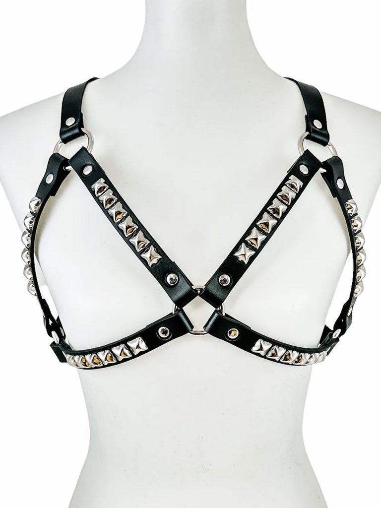 Vegan Leather Pyramid Studded Bra Harness