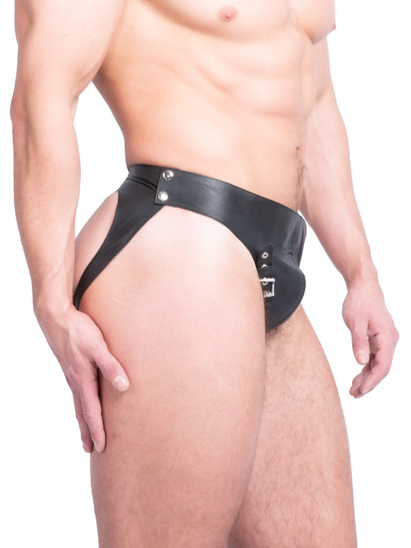 Double Buckle Leather Jockstrap - One Size