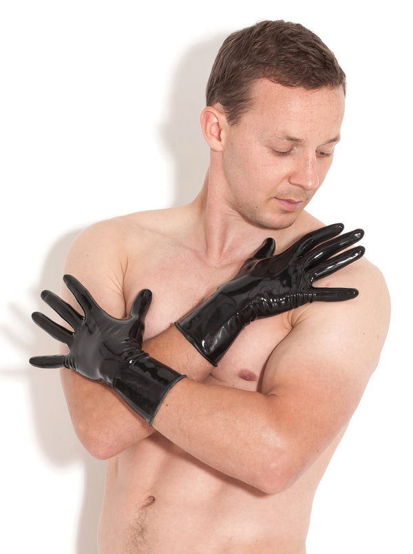 Skin Two UK Black Moulded Short Latex Gloves Gloves