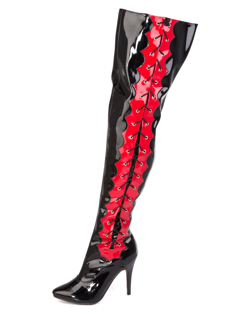 Skin Two UK Black & Red Thigh Boots With Side Lacing Shoes