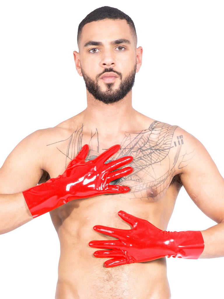 Men`s Moulded Short Latex Gloves in Red