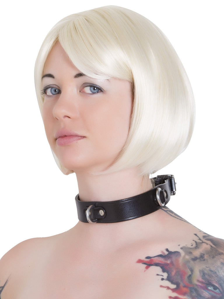 Skin Two UK Deluxe Black Leather Triple D-Ring Collar Collar