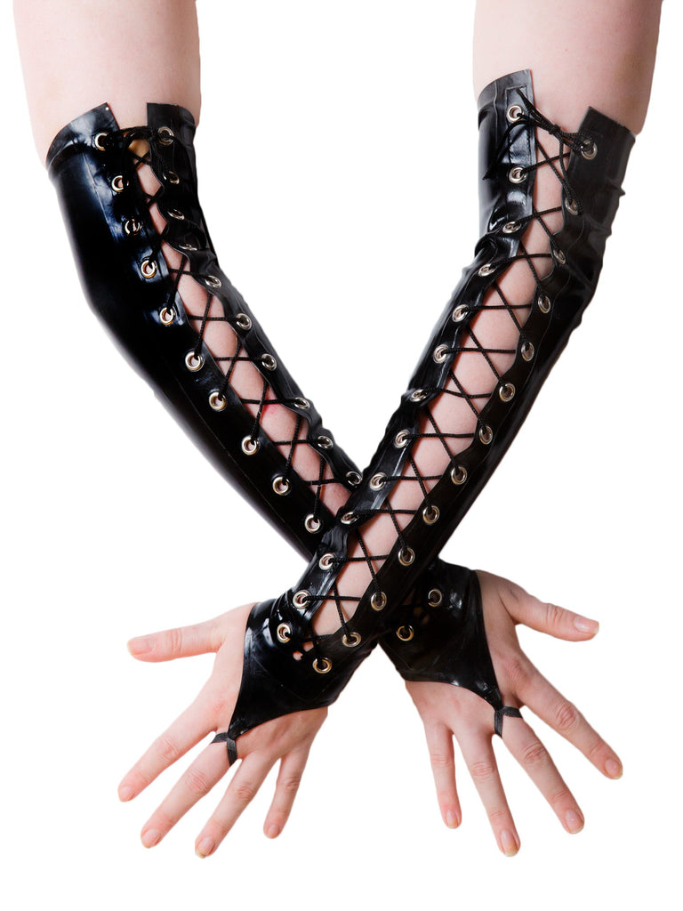 Skin Two UK Fingerless Lace Up Latex Gloves - One Size Gloves