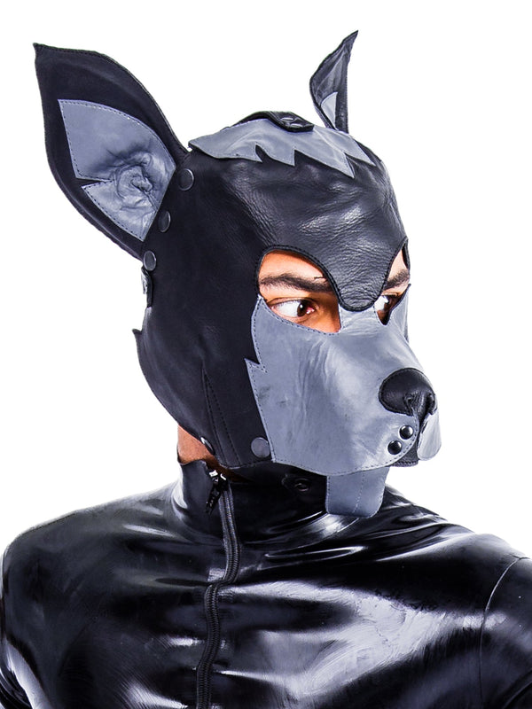 Skin Two UK Leather Full Face Dog Mask Black/Grey - One Size Hood