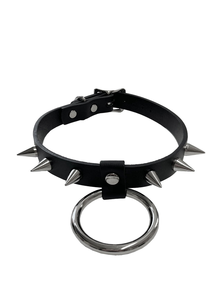 6 Spike Collar With 2 Inch O Ring - Black