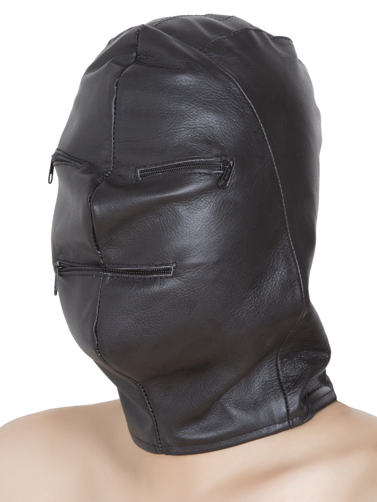 Skin Two UK Leather Zip-Up Eyes and Mouth Hood - One Size Hood