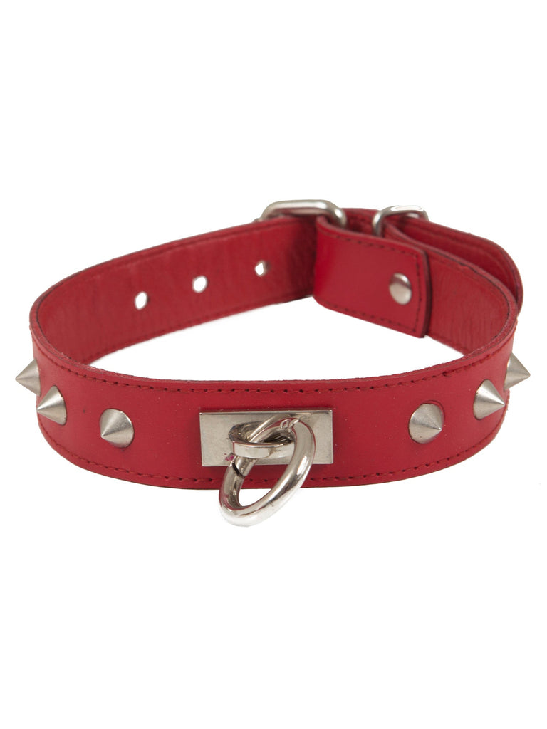 Skin Two UK Red Leather O-Ring Studded Collar Collar