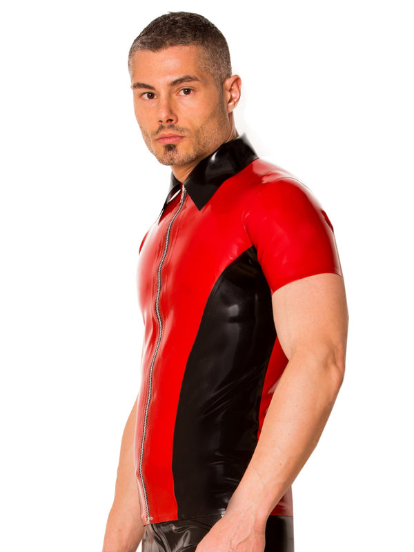 Skin Two UK Red & Black Contrast Latex Shirt Top
