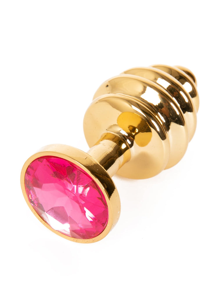 Skin Two UK Ribbed Butt Plug Gold Ruby Anal Toy
