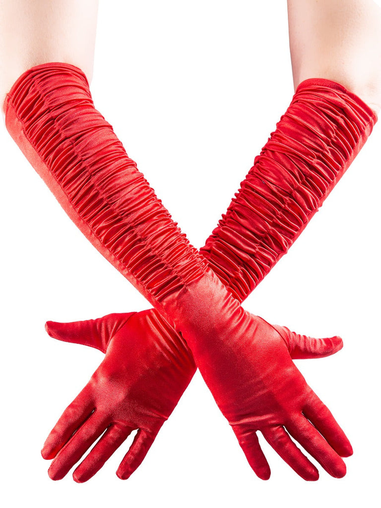 Skin Two UK Satin Ruffle Elbow Gloves Red Gloves