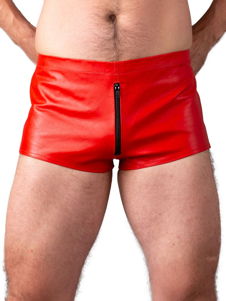 Skin Two UK Front Zip Leather Boxers in Red Underwear