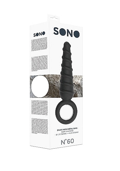 Skin Two UK No. 60 - Dildo With Metal Ring - Black Anal Toy