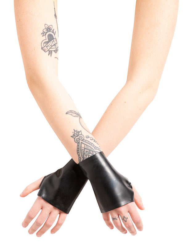 Skin Two UK Latex Wrist Plain Gauntlets in Black Gloves
